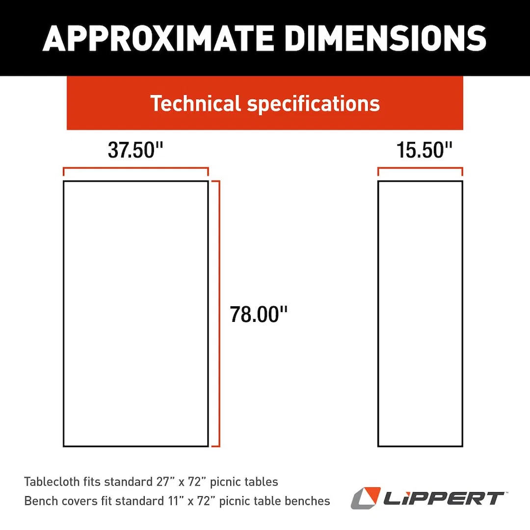 2023051696 – LIPPERT COMP Tablecloth, Rectangular Fits Standard Picnic Table 72 Inch Length x 27 Inc - view 3